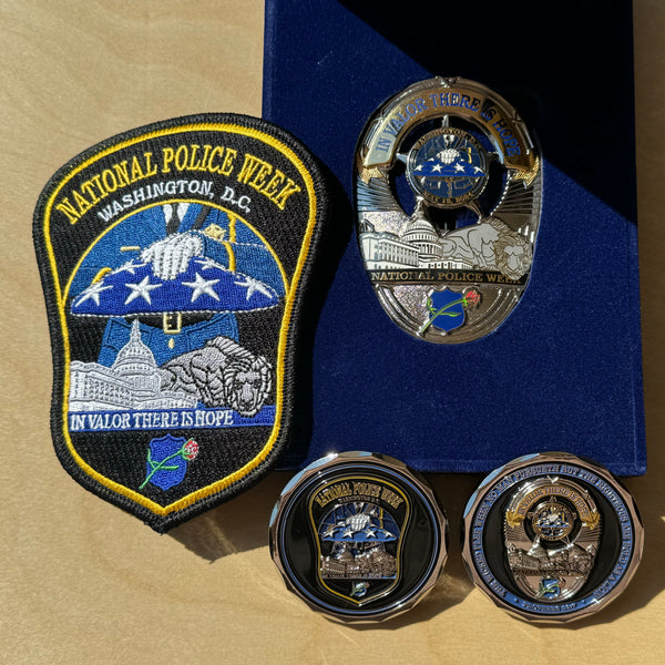 Police Week SET includes full-size badge, patch and coin.