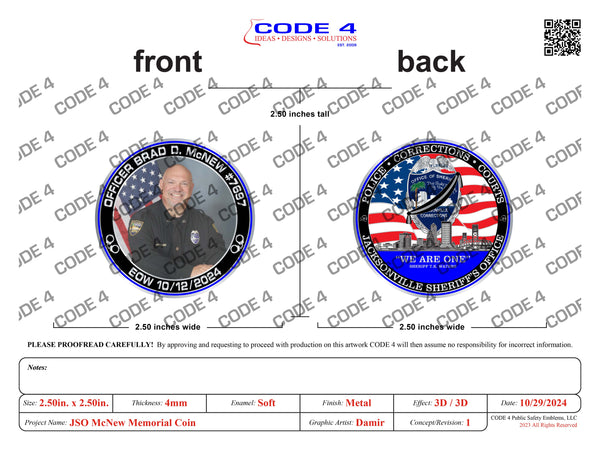 JSO Officer B. McNew’s Memorial Coin - PRE SALE